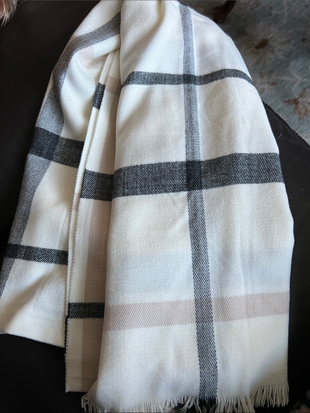 GAP- Classic Plaid Fringe Scarf Coat in Cream, Tan and Black